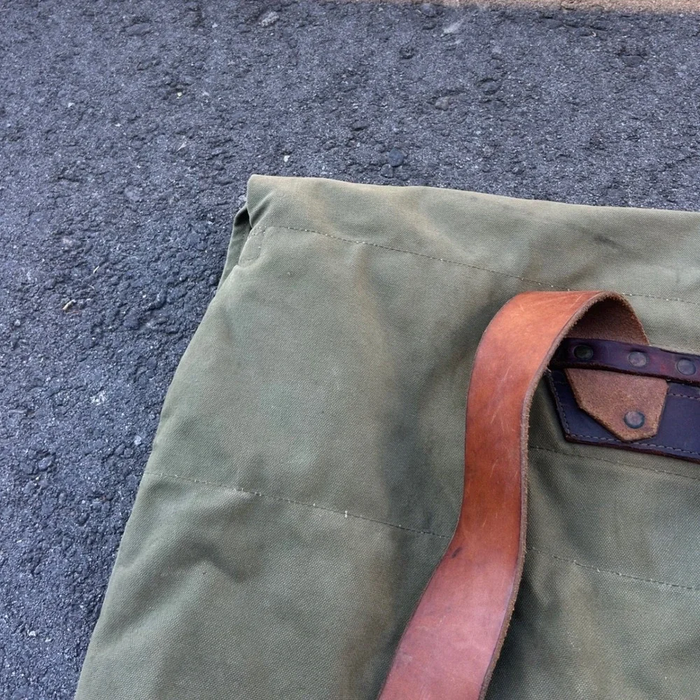 Duluth Pack Vintage Canvas Canoe Pack Rucksack Olive Green Leather Made in USA - Picture 16 of 16